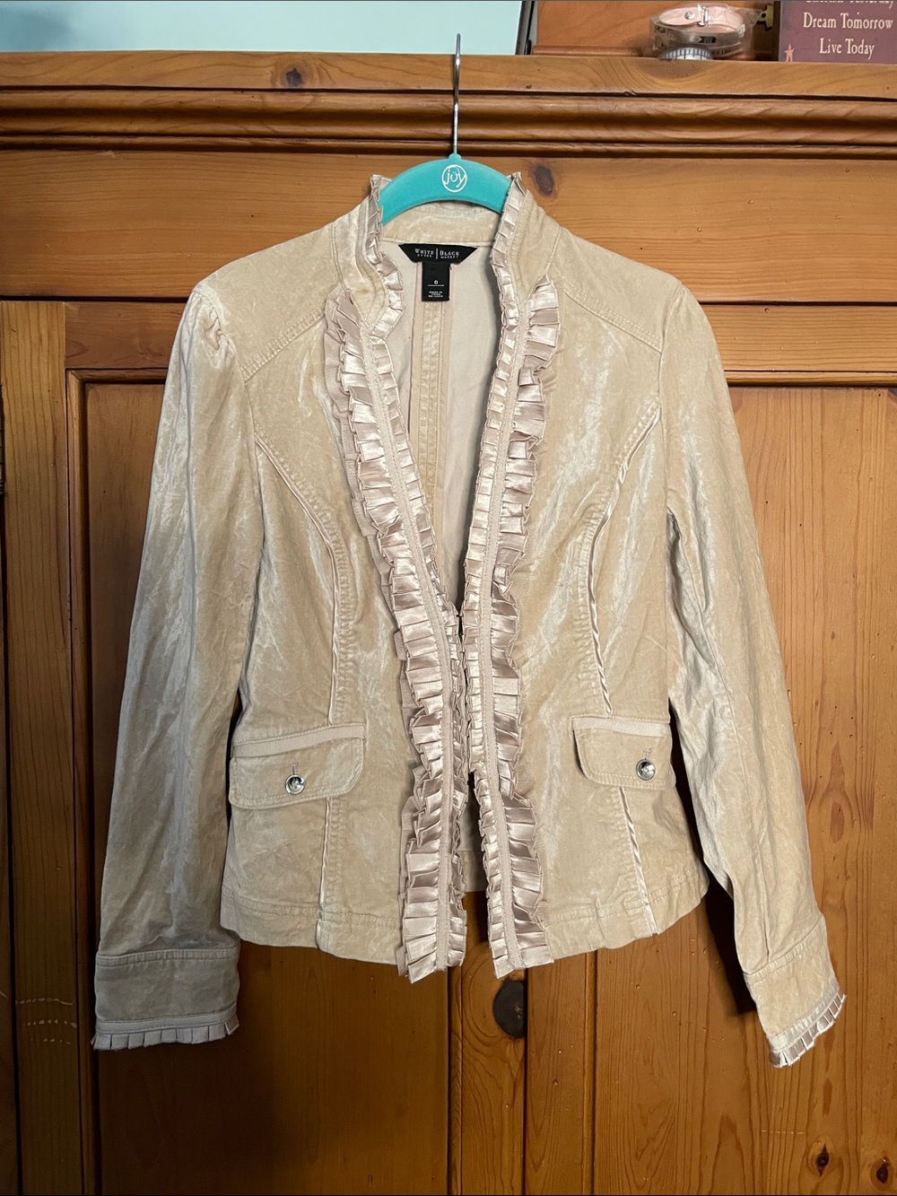 White House Black Market Cream Ruffle-Trim Velvet Blazer